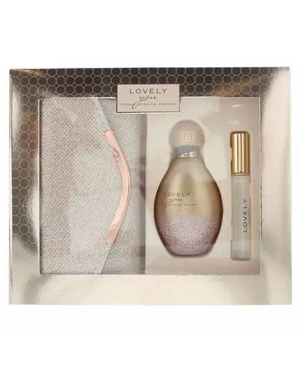 Set Sarah Jessica Parker: Lovely You Eau De Parfum For Women 100 ml + Lovely You Eau De Parfum For Women 10 ml + Lovely You Textile Handbag Badge Holder Rose, 100 ml