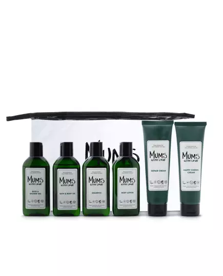 Starter Kit Set Mums With Love: Mums With Love Hydrating Body Lotion 100 ml + Mums With Love Hair Shampoo For Cleansing 100 ml + Mums With Love Shower Gel For All Skin Types 100 ml + Mums With Love Cleansing Bath Oil 100 ml + Happy Cheeks Repairing