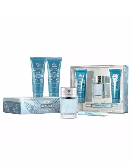 Set New Brand: Invincible Eau De Toilette For Men 100 ml + Invincible Eau De Toilette For Men 10 ml + Invincible Cleansing Shower Gel All Over The Body All Skin Types 130 ml + Invincible After-Shave Gel, 100 ml