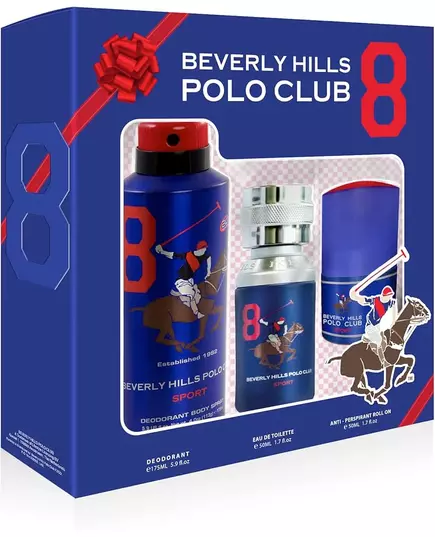 Set Beverly Hills Polo Club: 1982 - Sport 8 Eau De Toilette For Men 50 ml + 1982 - Sport 8 Anti-Perspirant Deodorant Spray For Men 175 ml + 1982 - Sport 8 Anti-Perspirant Deodorant Roll-On For Men, 50 ml