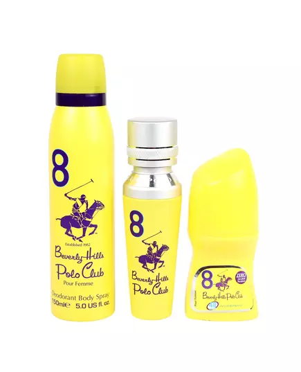 Set Beverly Hills Polo Club: 1982 - Sport 8 Eau De Parfum For Women 50 ml + 1982 - Sport 8 Freshness Body Spray 150 ml + No.8 Anti-Perspirant Deodorant Roll-On For Women, 50 ml