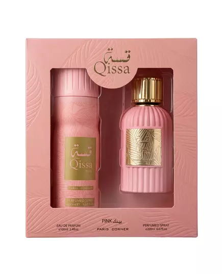 Set Paris Corner: Qissa Pink Eau De Parfum For Women 100 ml + Qissa Pink Deodorant Spray For Women, 100 ml