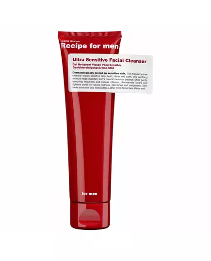 Recipe For Men Ultra Sensitive Facial Cleanser Duftfrei Sanfte Reinigung Reinigungsgel Gesicht, 100 ml