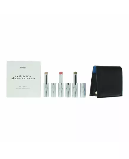 Blue Set Byredo: Colour Stick Multifunctional Eyeshadow Stick 509 Solar Flare 3.5 g + Colour Stick Multifunctional Eyeshadow Stick Kumato Face 3.5 g + Colour Stick Multifunctional Eyeshadow Stick Flower Play 3.5 g + Byredo GWP Leather Pouch, 3.5 g