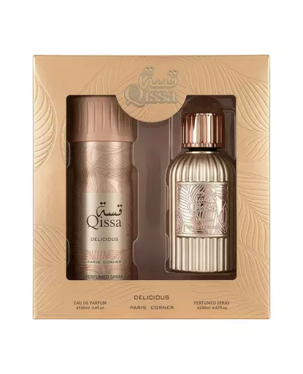 Set Paris Corner: Qissa Delicious Eau De Parfum For Women 100 ml + Qissa Delicious Deodorant Spray For Women, 100 ml