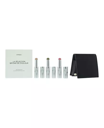 Dark Blue Set Byredo: Colour Stick Multifunctional Eyeshadow Stick 509 Solar Flare 3.5 g + Colour Stick Multifunctional Eyeshadow Stick Kumato Face 3.5 g + Colour Stick Multifunctional Eyeshadow Stick Flower Play 3.5 g + Byredo GWP Leather Pouch