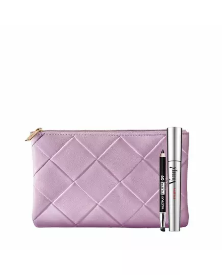 Set Pupa: Multiplay Double-Ended Eyeshadow & Kajal Eyeliner 2-In-1 09 Deep Black 1.2 g + Vamp! Paraben-Free Extra Volume Mascara 100 Black 9 ml + Textile Makeup Bag Pink, 1.2 g
