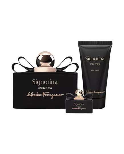 Coffret Salvatore Ferragamo : Signorina Misteriosa Eau de Parfum pour femme 50 ml + Signorina Misteriosa Eau de Parfum pour femme 5 ml + Signorina Misteriosa lait hydratant pour le corps, 50 ml