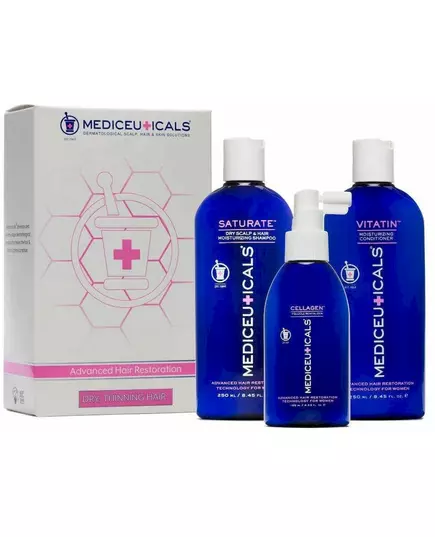 Mediceuticals Advanced Hair Restoration Technology For Women Kit Dry: Saturate 250ml + Cellagen 125ml + Vitatin 250ml