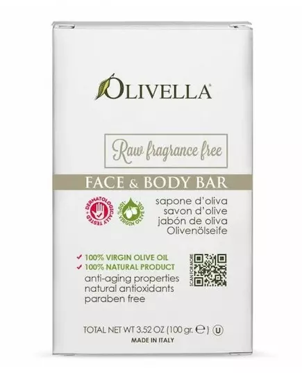 Olivella Raw Fragrance Free face & body bar 100g